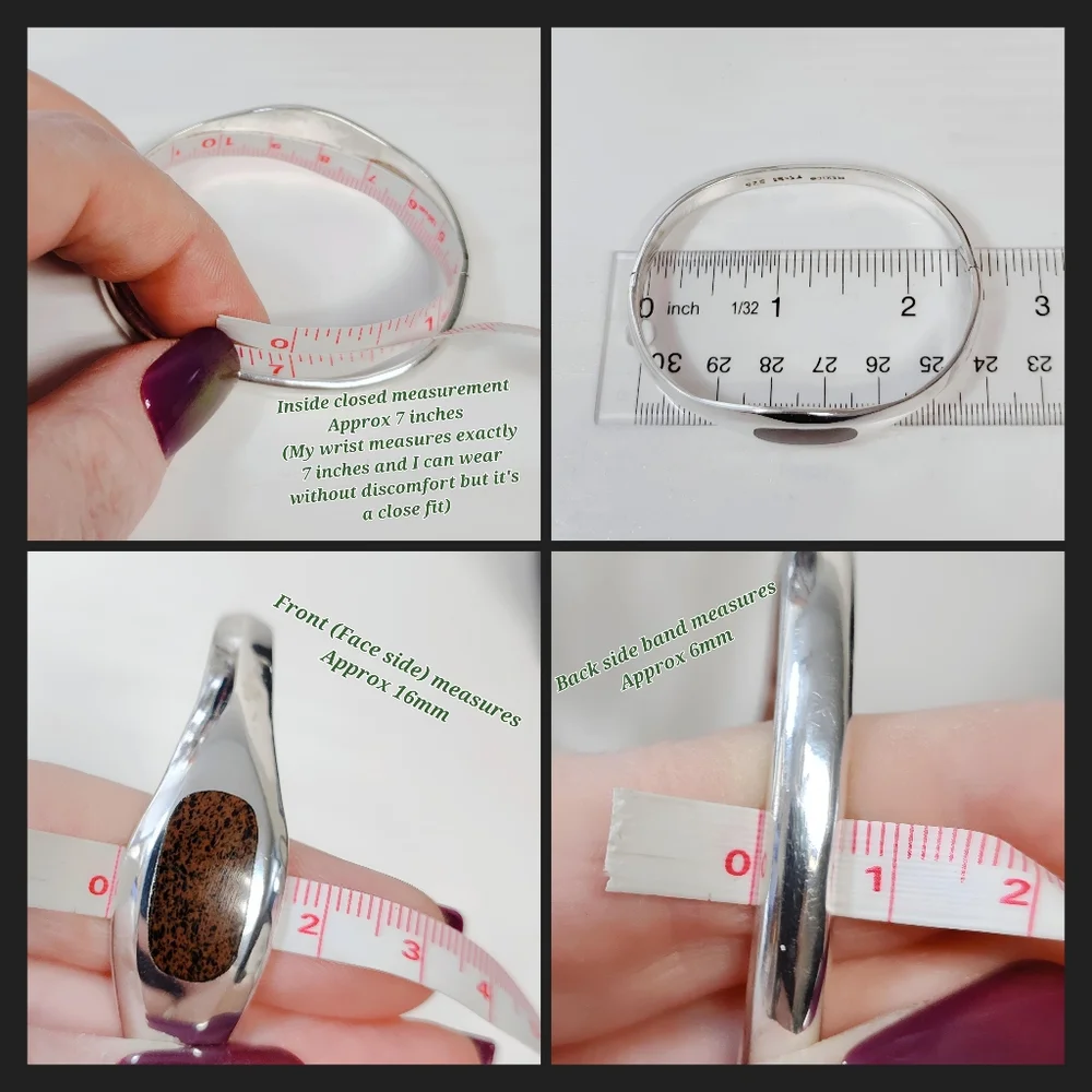 Vintage TAXCO Sterling Silver Hinged Bracelet Brown/black Jasper Inlay Unisex